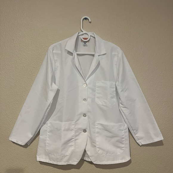 Women's Lapel Counter Coat White Short Long Sleeve Medium Healthcare Pharmacy - Picture 4 of 7
